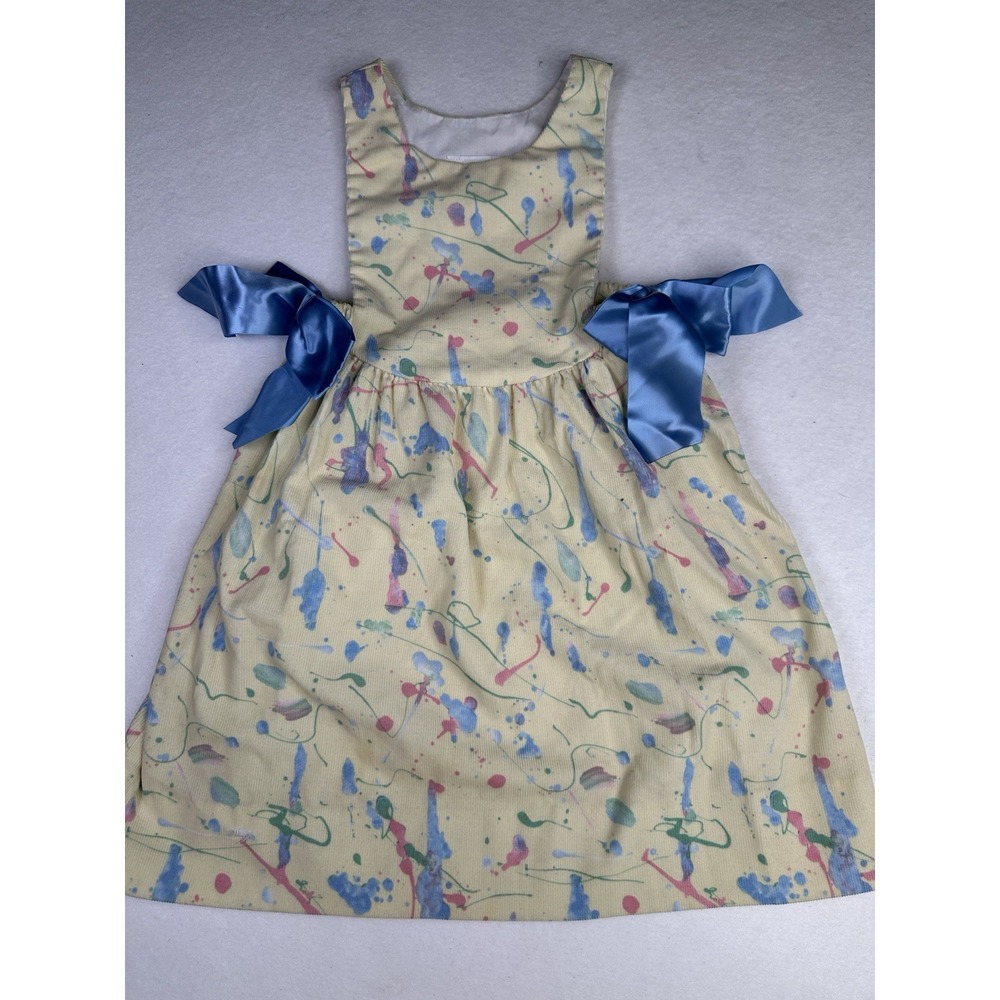 Chocolate Soup Kids Girls Yellow Splatter Print corduroy Pinafore‎ Dress Bows 6